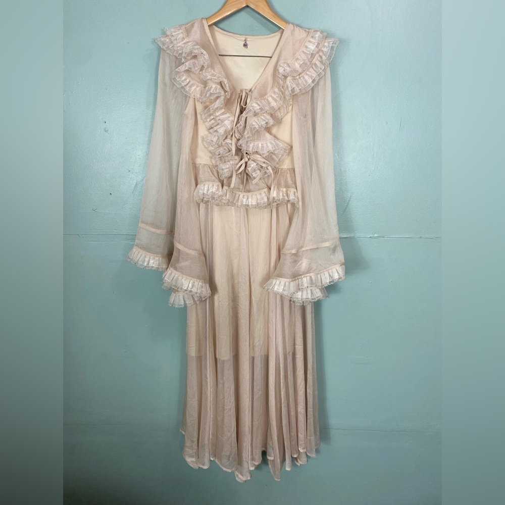CeliaB Bliss Dress Ivory‎ Ethereal Flowy Ruffled Sheer Maxi Dress XXL - Picture 3 of 10